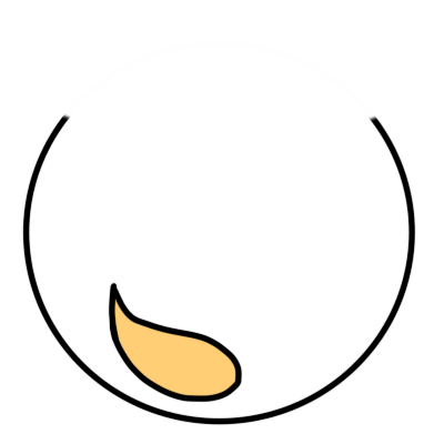 most of the black outline of a circle, open at the top shaped like a bowl. inside at the bottom is a pastel yellow teardrop or flame shape.